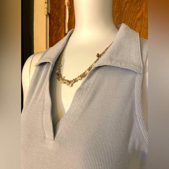 PLANET GOLD Light Blue Ribbed Cotton V-Neck Polo Dress sz L (NWT) - Picture 3 of 6